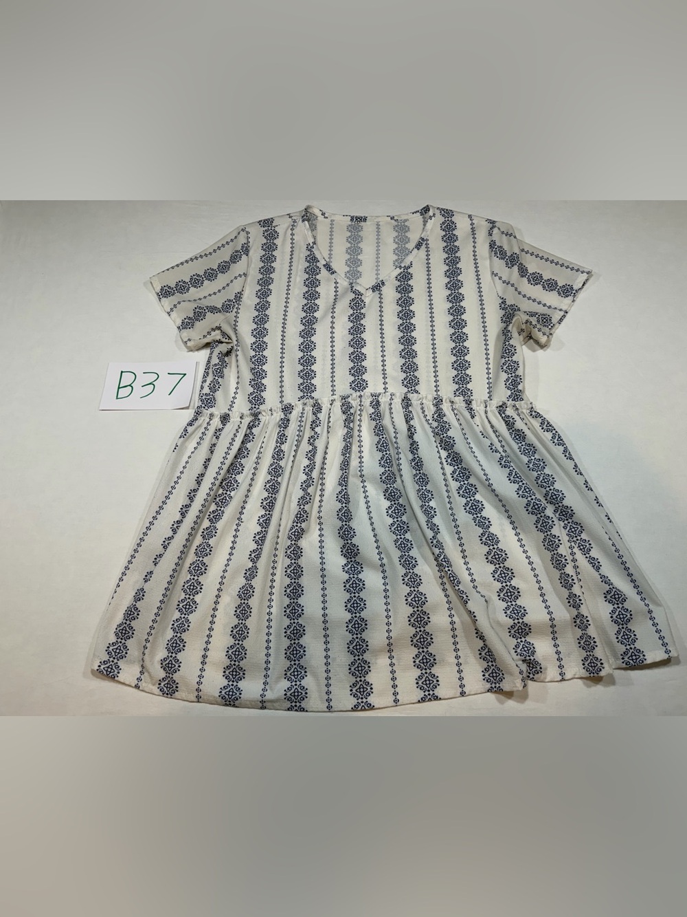 Cream & Navy Vertical Stripe Peplum Top